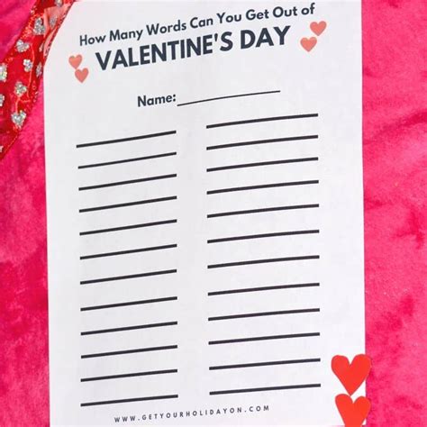 valentines day word game  printable   holiday
