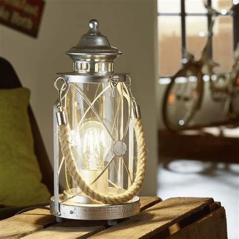 eglo  bradford antique silver rope lantern style table lamp