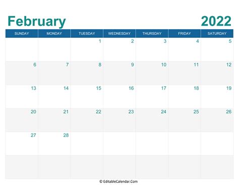 february  editable calendar  holidays