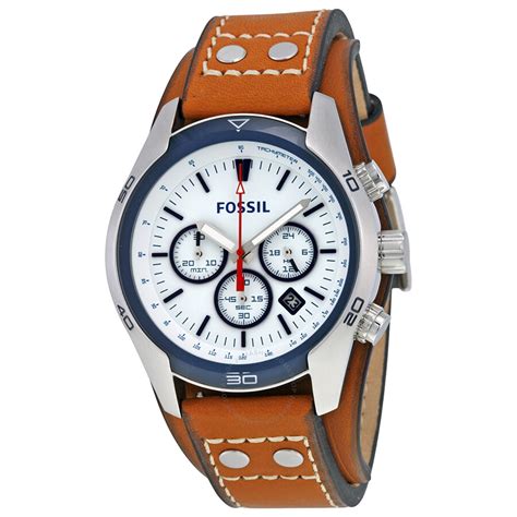 fossil coachman chronograph dial tan leather mens  ch