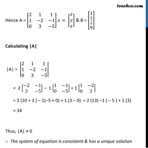 Ex 4 6 11 Solve Using Matrix Method 2x Y Z 1 X 2y Z 3 2 3y 5z 9