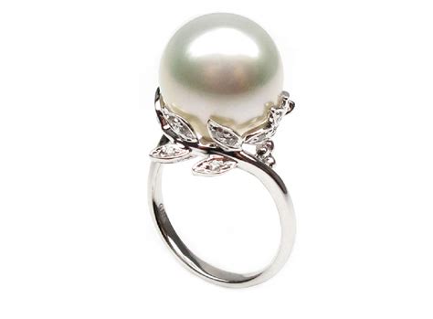 white cultured south sea pearl diamond ring  mm aaa pearl rings pearl hours