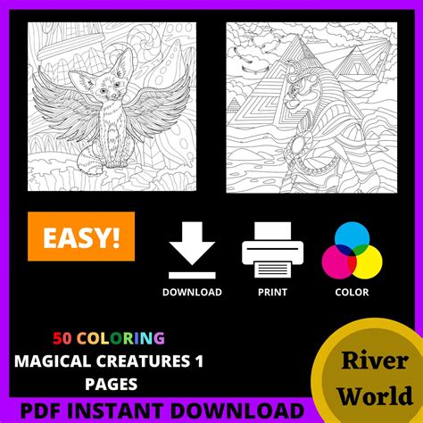 magical creatures  coloring pages printable coloring etsy
