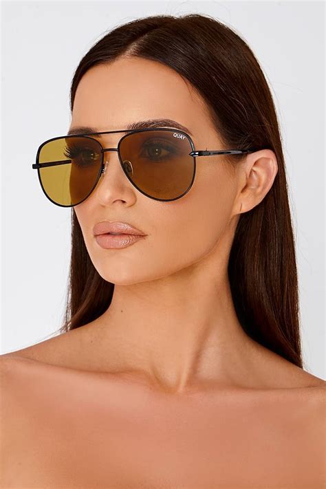 Quay Sahara Yellow Tinted Lens Aviator Sunglasses In The
