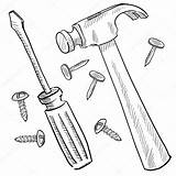 Tools Hammer Screwdriver Drawing Sketch Construction Nails Improvement Illustration Tool Coloring Pages Vector Stock Nail Doodle Tattoo Clip Drawings Clipart sketch template