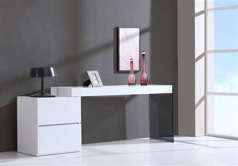 contemporary  drawer white high gloss office desk  glass leg