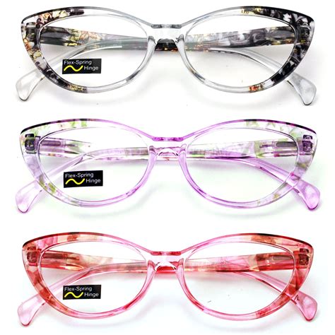 v w e translucent clear floral pattern women s cat eye reading glasses