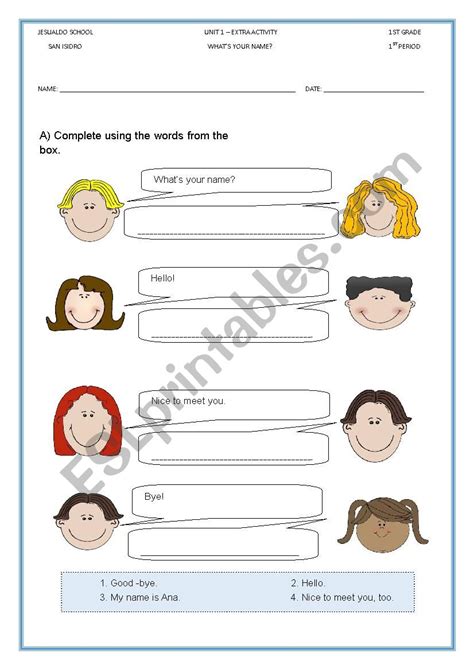 Hello What S Your Name Worksheet English Esl What S Your Name