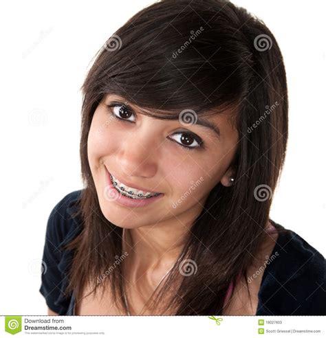 smiling with braces stock image image of close latino