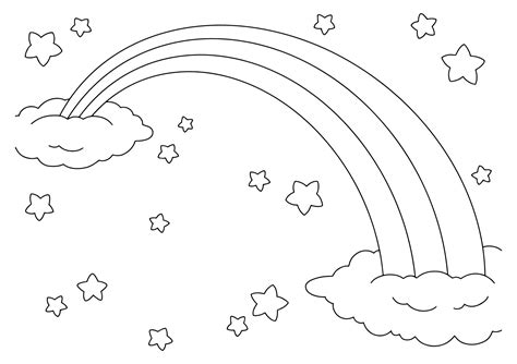 fairytale sky  rainbow stars  clouds coloring book page