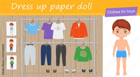 dress  cute character paper doll boy template cartoon flat style