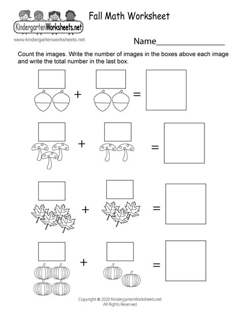 printable fall math worksheet  kindergarten