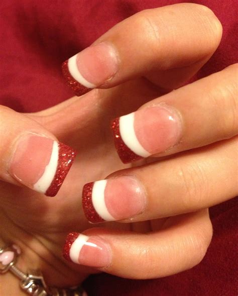 valentines day nails gel nails  white  glittery red tips valentines day nail art