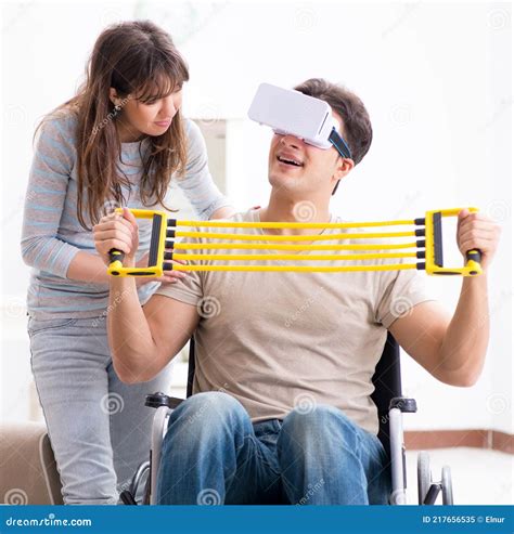 Disabled Man With Virtual Glasses Stock Image Image Of Caregiver