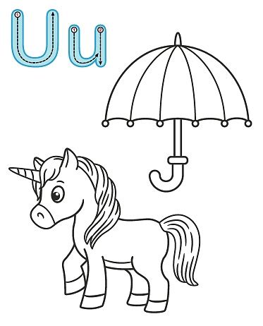 letter  unicorn umbrella vector coloring book alphabet printable