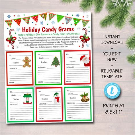 holiday candy gram flyer printable fundraiser template candy grams