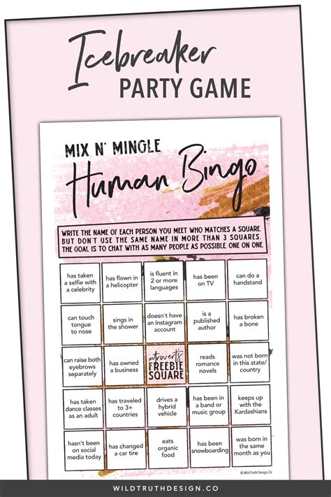 human bingo icebreaker womens party mixer game printable wild