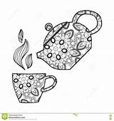 Coloring Teapot Cup Zentangle Tea Dreamstime Template Book Adult sketch template