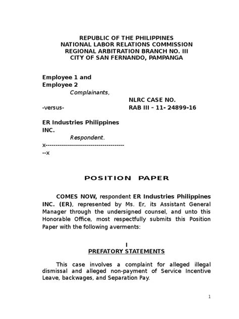 position paper respondents illegal dismissal contractual term