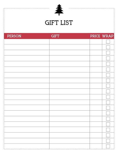 printable christmas gift list template printable templates