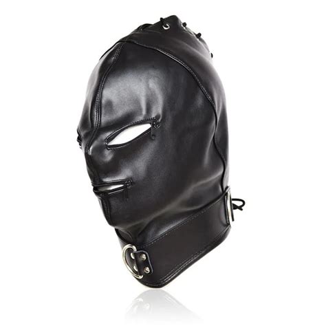 adult games cosplay head bondage leather hood open eye mouth black