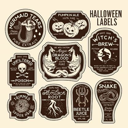 halloween bottle labels potion labels vector illustration stock