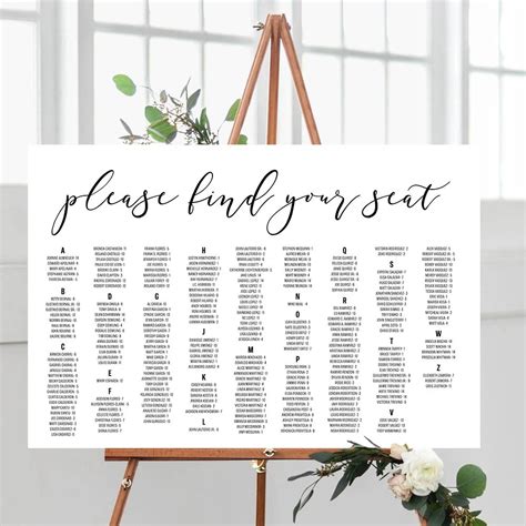 alphabetical wedding seating chart template printable word searches