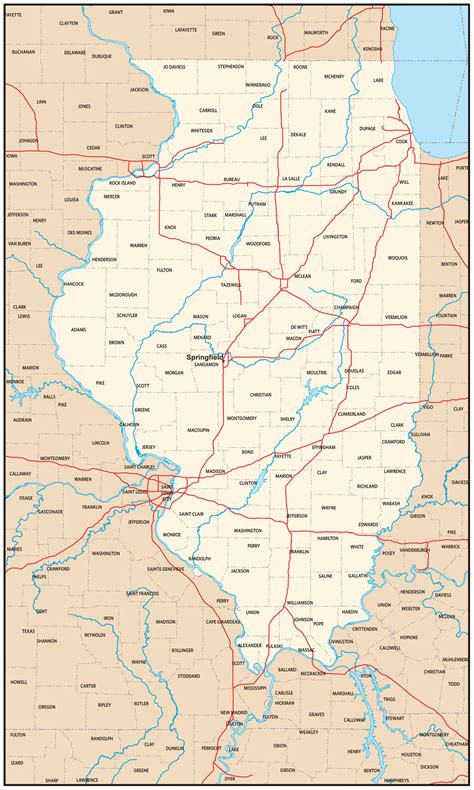 detailed administrative map  illinois state illinois state detailed