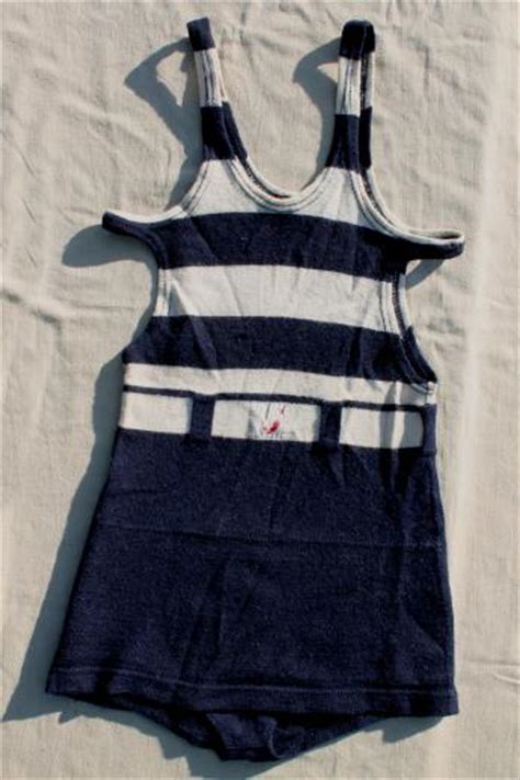 dated 1920s vintage wool swimsuit nautical striped bathing suit