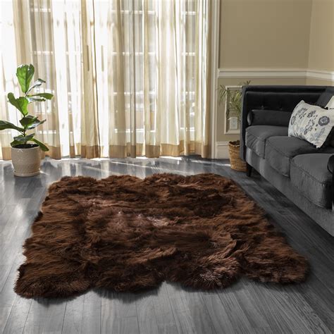 faux fur area rug luxuriously soft  eco friendly    brown