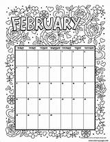 Calendar Coloring February Pages Printable Print Book sketch template
