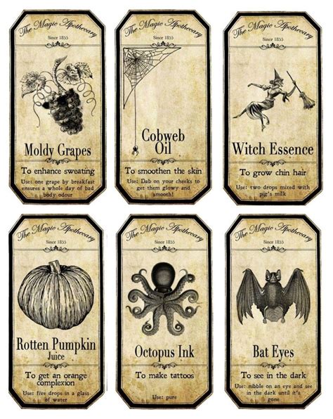 vintage printable  printable halloween apothecary labels