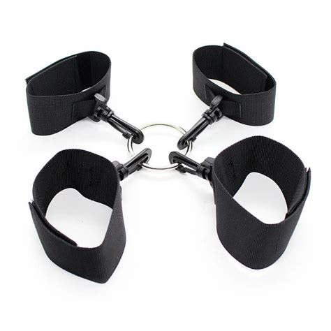 Black Nylon Handcuffs Ankle Foot Cuffs Set Fixed Hand Bdsm For Sex