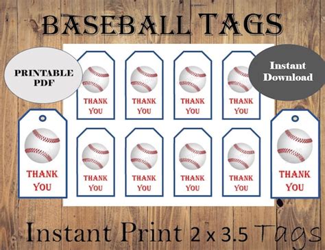 baseball tags printable instant  baseball party etsy
