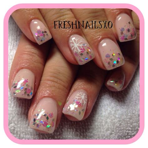 nails gelnails pink winter snowflake glitter nails