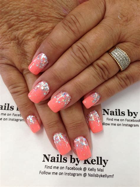 pin  nails  kelly  nails gel nails coral nails  design coral nails