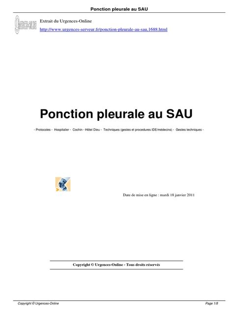 Ponction Pleurale Au Sau A1688 Pdf Médecine Pneumologie