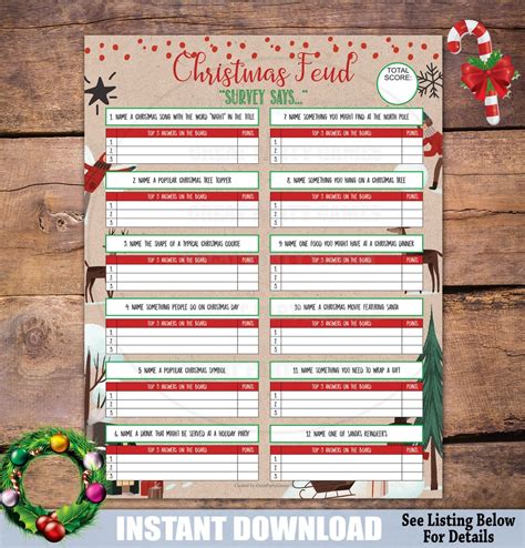 christmas party game family feud printable christmas game etsy