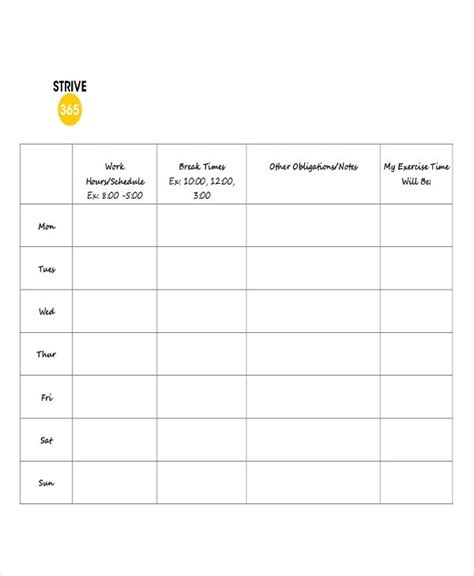 break schedule templates  sample  format