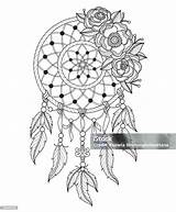 Coloring Adult Dreamcatcher Hand Drawn Vector Line Book Illustration Stock sketch template