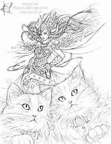 Coloring Freyja Freya Line Fantasy Pages Coloriage Wings Aurora Mitzi Adult Cats Her Dragon Cute Viking Norse Goddess sketch template