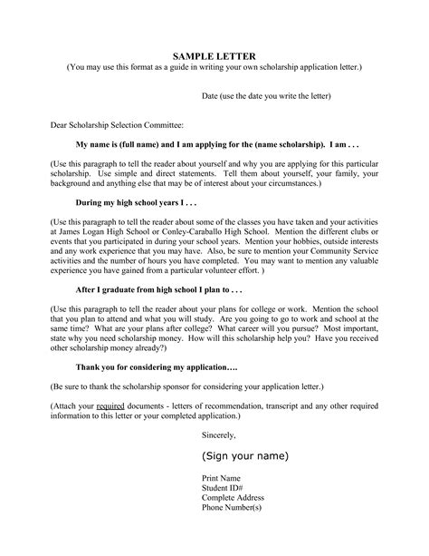 scholarship application letter examples  letter template