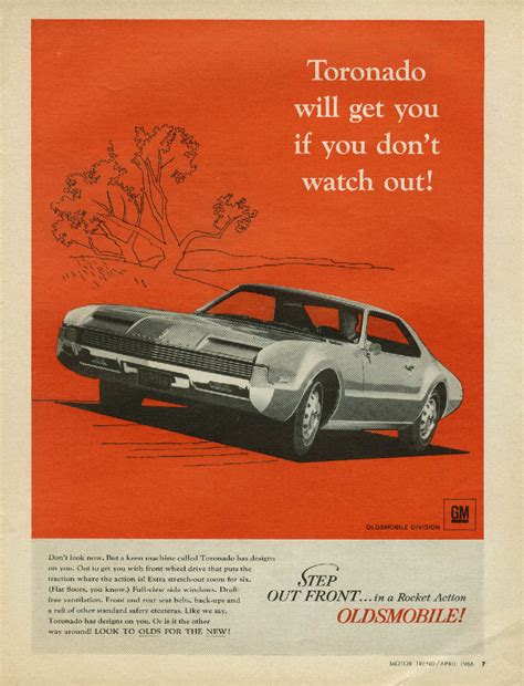 Oldsmobile Toronado Will Get You If You Dont Watch Out Ad 1966
