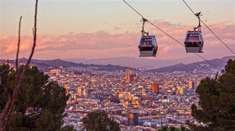cable cars  barcelona montjuic port  city