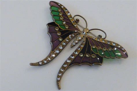 plique a jour butterfly brooch w crystal rhinestones