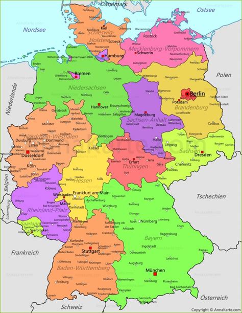 deutschland karte deutschland politische landkarte annakartecom