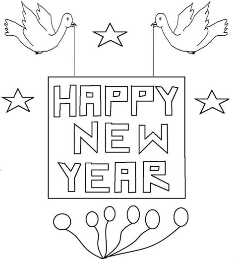 happy  year coloring page  doves  stars