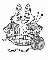 Coloring Yarn Pages Kitten Printable Knitting Kleurplaten Cat Cartoon Huisdieren Sheknows Printables Kittens Colouring Poes Template Book Critters Kat Needles sketch template