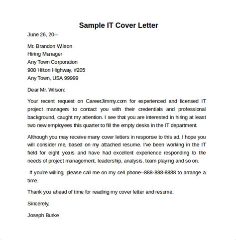 sample information technology cover letter template 8 download free documents in pdf word