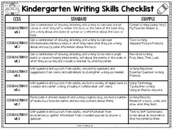 kindergarten writing skills checklist tpt